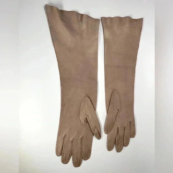 Vintage Caresskid SZ 7 Taupe Beige Leather Gloves - Picture 2 of 5
